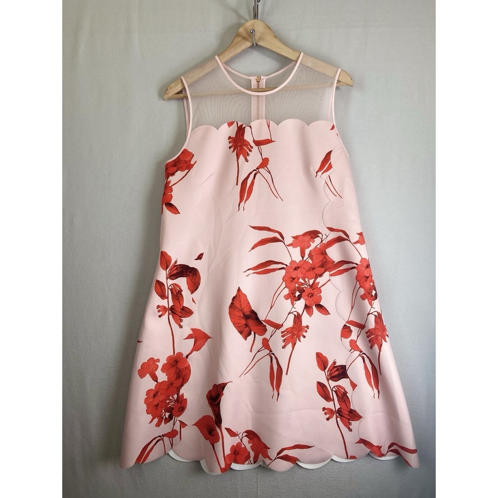 Ted Baker Ladies JAAZMIN Fantasia Scallop Mini Dress Ted Baker Sz 3Floral Sheer
